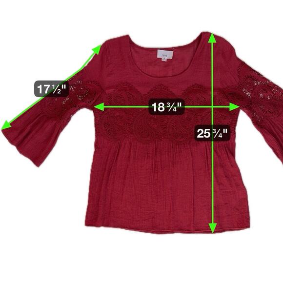 Rust Red Emroidered Womens Boho Blouse Small Gauze Lace Bell Sleeve Fairy Grunge - Picture 5 of 16